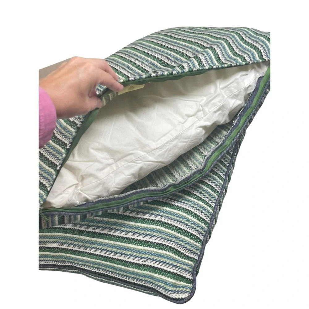 Eastern Accents Striped Embroidered Pillow Covers Cases Set 2 Green Luxury Decor